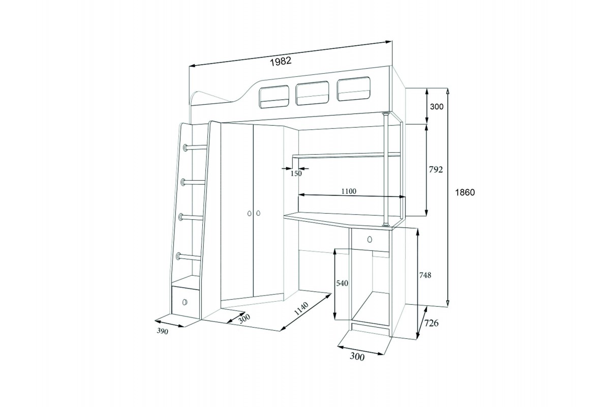 детская кровать чердак со столом и шкафом сборка
