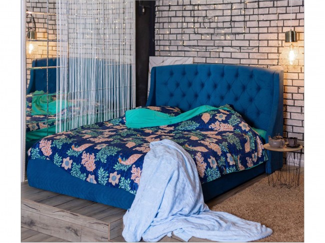 Мягкая кровать "Stefani" 1600 синяя с подъемным механи фото