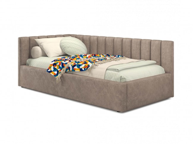 Мягкая кровать Milena 900 кожа латте с подъемным механизмом фото