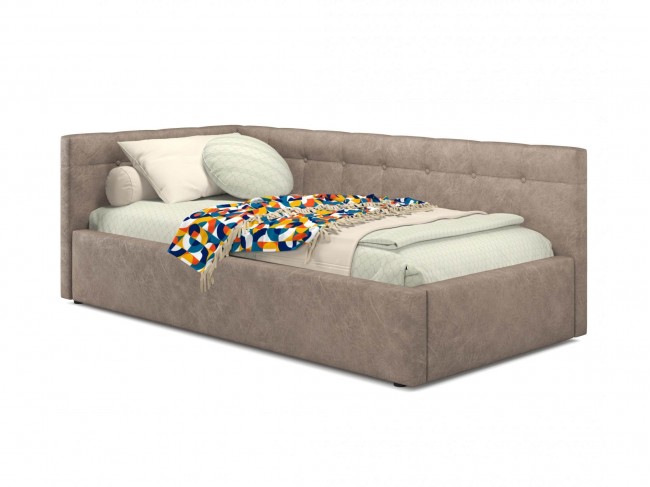 Односпальная кровать-тахта Bonna 900 кожа латте с подъемным меха фото