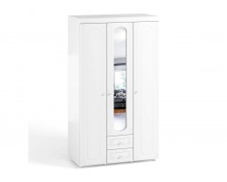 Шкаф 3-х дверный с ящиками и зеркалом Афина АФ-57 белое дерево фото