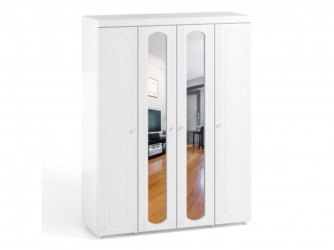 Шкаф 4-х дверный с 2-я зеркалами Афина АФ-60 белое дерево фото