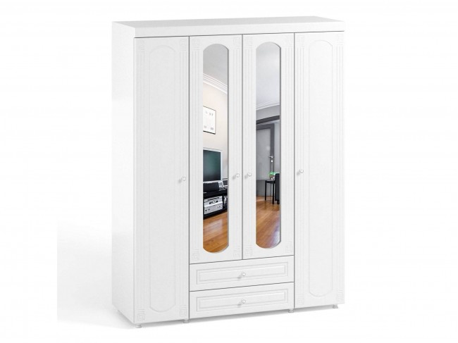 Шкаф 4-х дверный с ящиками и 2-я зеркалами Афина АФ-63 белое дер фото