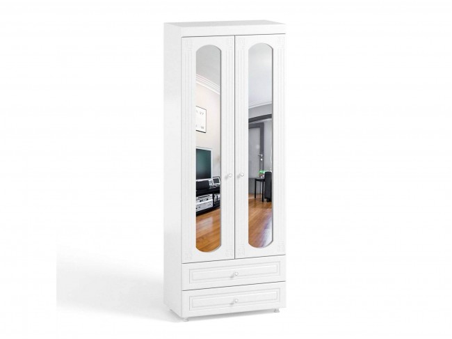 Шкаф 2-х дверный с зеркалами и ящиками (гл.410) Афина АФ-45 бело фото