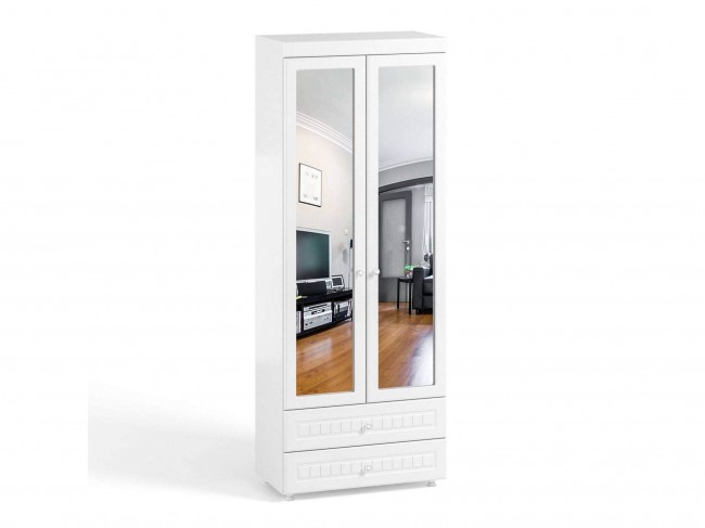 Шкаф 2-х дверный с зеркалами и ящиками (гл.410) Монако МН-45 бел фото