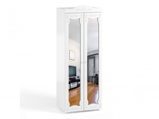 Шкаф 2-х дверный с зеркалами (гл.410) Италия ИТ-43 белое дерево фото