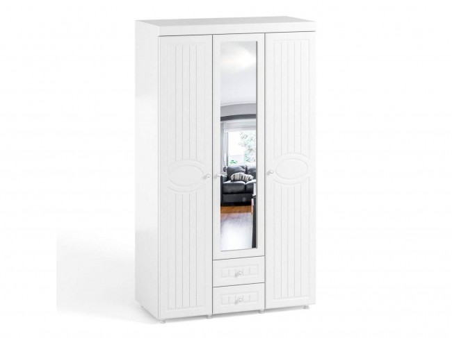 Шкаф 3-х дверный с ящиками и 1-м зеркалом Монако МН-57 белое дер фото