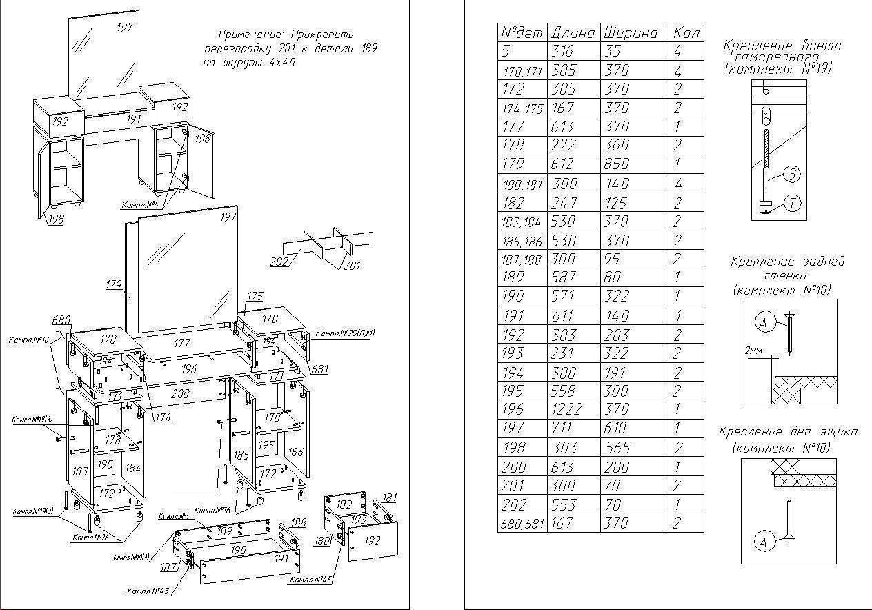 Туалетный стол бланка схема сборки