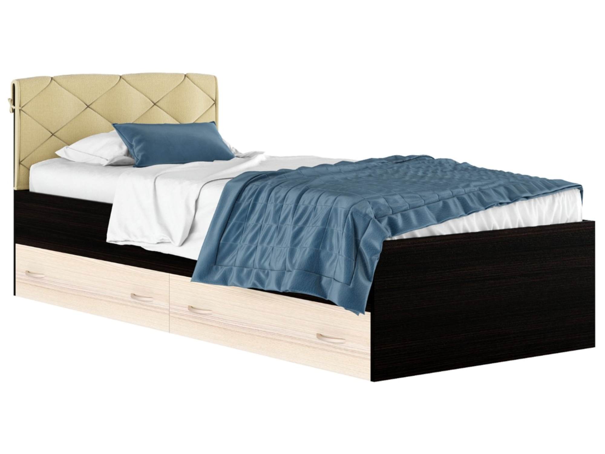 односпальная кровать виктория 90 90x200 с ящиками 90х200 см woodville