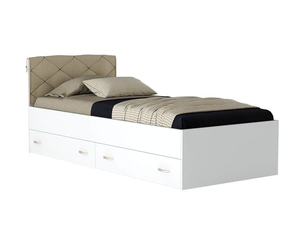 Односпальная кровать тахта классика с 2 мя ящиками белый 90х200 см